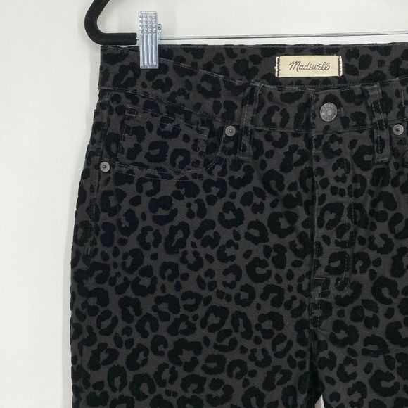 Madewell 9" Mid-Rise Skinny Velvet Flocked Leopard Print Jeans Black Size 28 - Picture 4 of 12